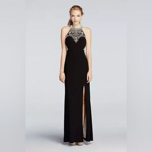 NWT! BETSY AND ADAM beaded high neck cut out jersey prom DRESS 8